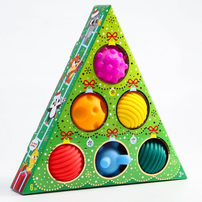 Подарочный набор развивающих массажных мячиков «Ёлочка», 6 шт., новогодняя подарочная упаковка 45882