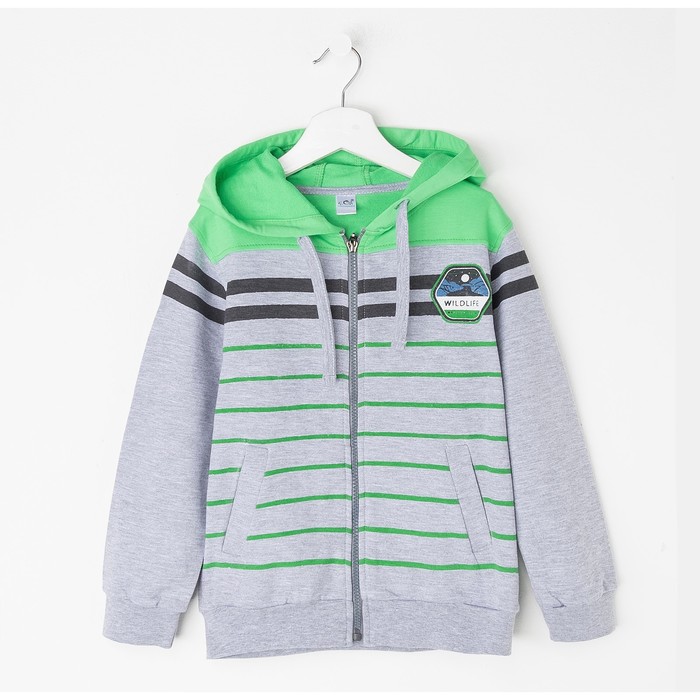 Толстовка для мальчика, цвет серый меланж/зелёный, рост 152-158 (42) - Фото 1