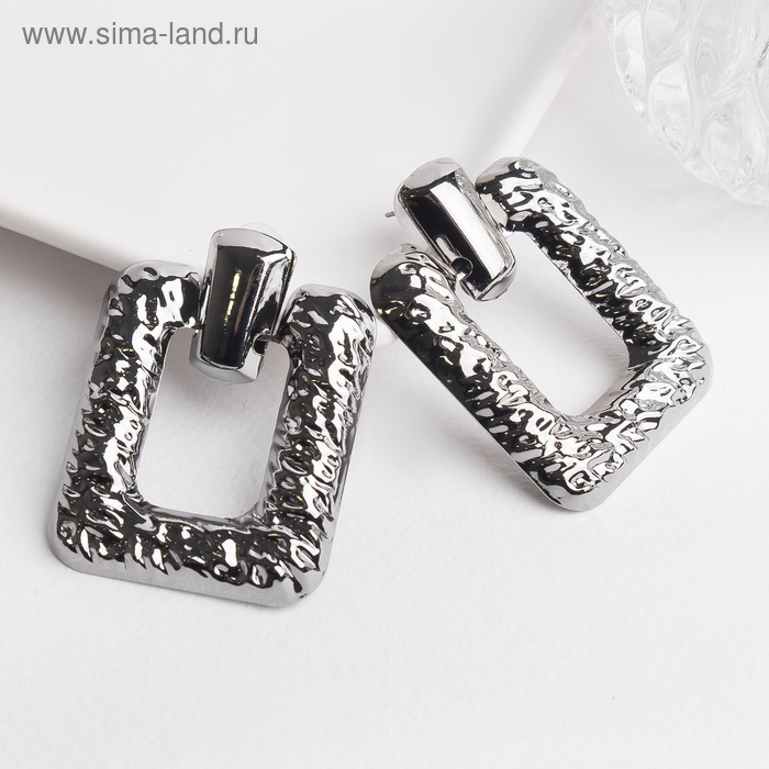 Серьги металл «Эстетика» прямоугольник, цвет серый - Фото 1