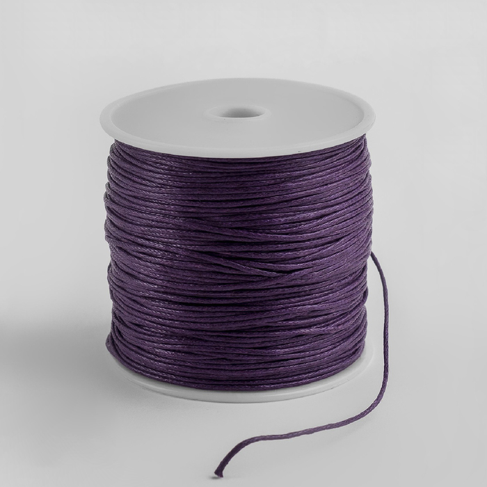 Шнур вощеный из полиэстера d=1 мм, L=70 м, цвет фиолетовый - Фото 1