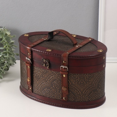 Шкатулка для украшений «Сундучок. Дамаск и цветы», дерево, состаренная, овал 18×30×19 см