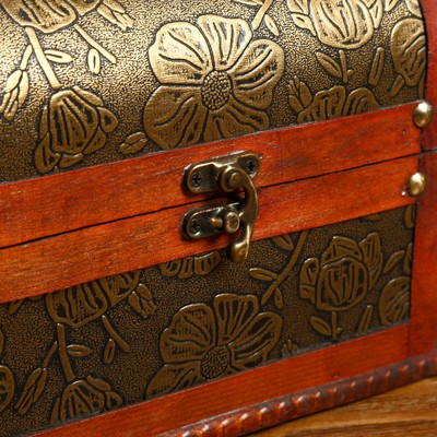 Шкатулка для украшений «Сундучок. Золотые цветы на чёрном», дерево, состаренная, 17×22.5×18 см