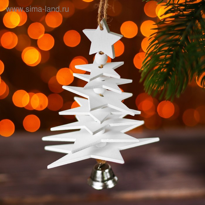 Новогодняя подвеска «Ёлка с колокольчиком. Звёзды» 10×10×4 см - Фото 1
