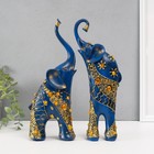Сувенир полистоун "Синие слоны с оранжевыми стразами" набор 2 шт 28,5х21х8,3 см - фото 320674801