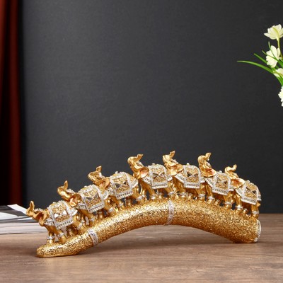 Фигурка полистоун «Семь золотых слонов на золотом бивне», 11.5×29.5×3.8 см