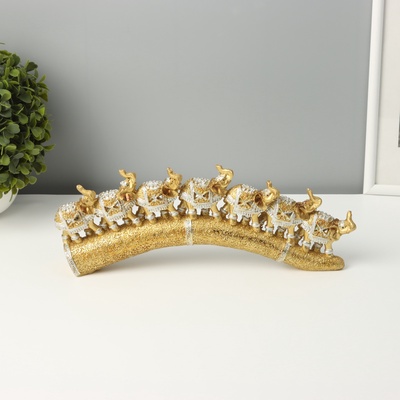 Фигурка полистоун «Семь золотых слонов на золотом бивне», 11.5×29.5×3.8 см