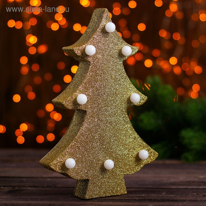 Новогодний декор с подсветкой "Ёлка" золото 4×14×21 см - Фото 1