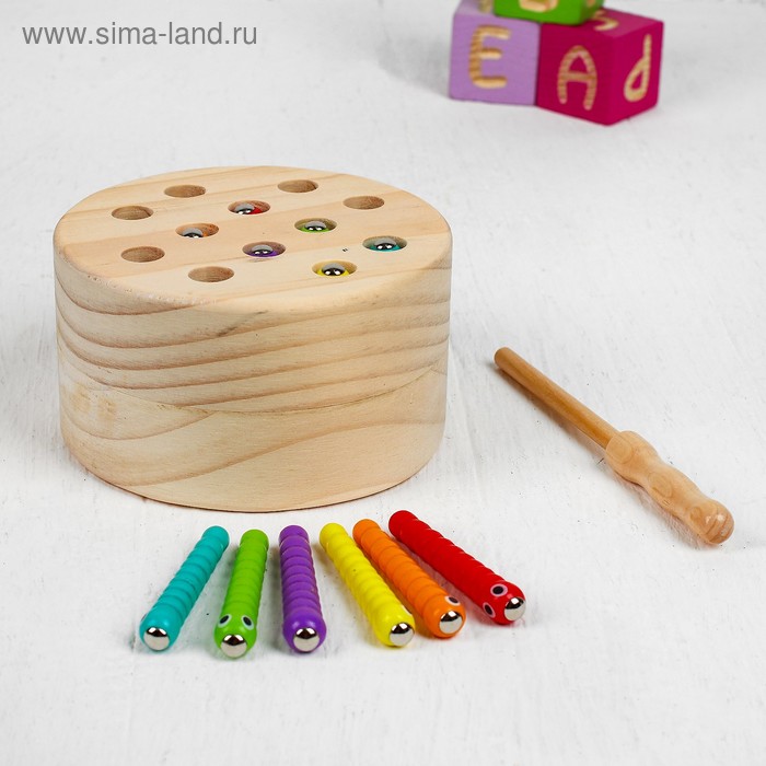 Игрушка развивающая рыбалка, размер: 11.5×11.5×6.5 см, 12 червячков - Фото 1