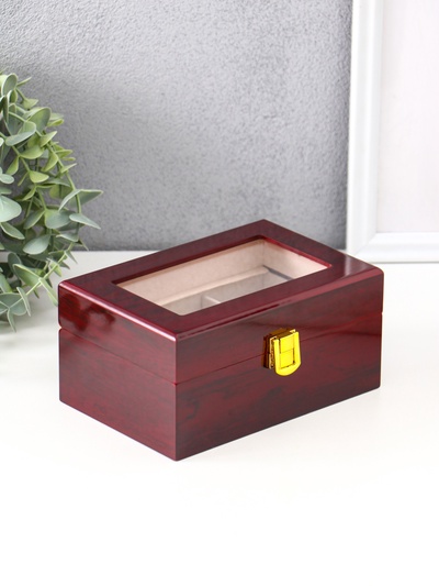 Шкатулка для часов 3 отделения «Красно-коричневая», дерево, лак, 8×16.5×11 см