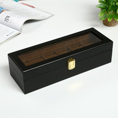 Шкатулка для часов 6 отделений «Чёрная матовая», дерево, 8×31×11 см