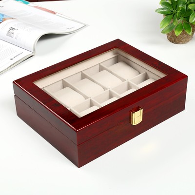 Шкатулка для часов 10 отделений «Красно-коричневая», дерево, лак, 8×26×20 см