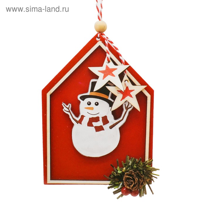 Набор для творчества - создай ёлочное украшение «Снеговик в красном домике» - Фото 1