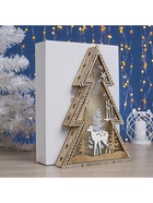 Светодиодная фигура «Ёлка с оленем» 20×30×5 см, дерево, батарейки ААх2 (не в комплекте), свечение тёплое белое 4364310