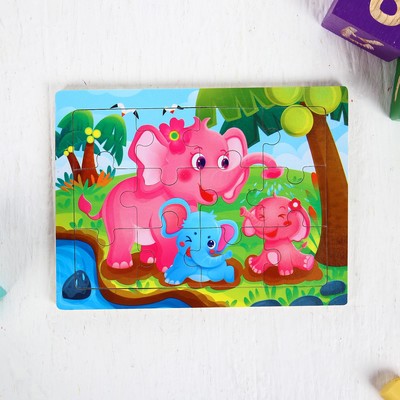 Пазлы «Слоники», 12 элементов, 0.4×14.5×11 см