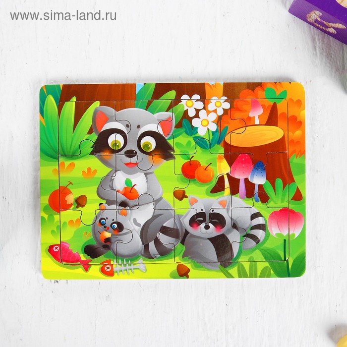 Пазлы «Еноты», 12 элементов 0.4×14.5×11 см - Фото 1