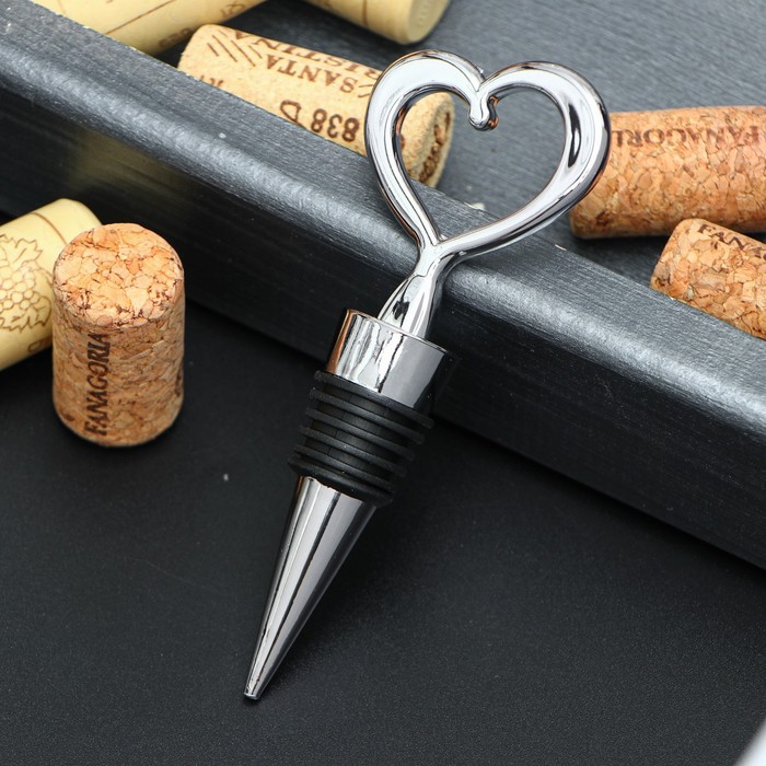 Пробка для бутылки Доляна «Сердечко», 11.5 см, d=2 см, серебристая - Фото 1