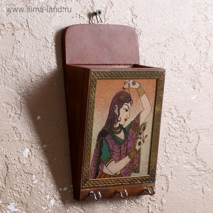 Ключница "Лидия" дерево,металл,текстиль,песок,стекло 5х11х20 см - Фото 1