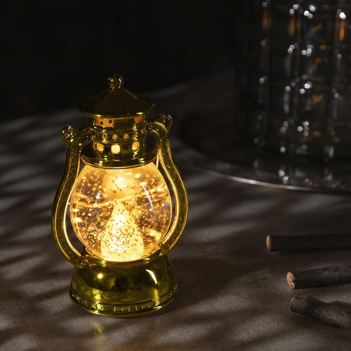 Светодиодная фигура «Золотистый фонарь» 8 × 12 × 6 см, пластик, батарейки AG13х3, свечение тёплое белое - Фото 1