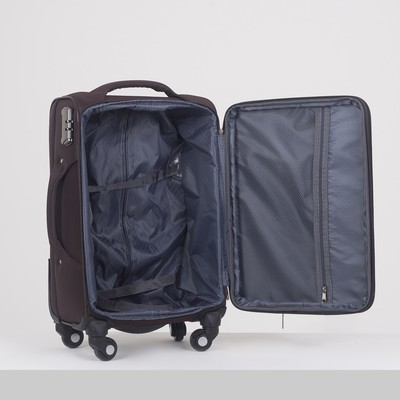 Чемодан малый 20", отдел на молнии, наружный карман, с расширением, кодовый замок, 4 колеса, цвет кофе