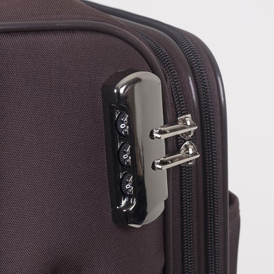 Чемодан малый 20", отдел на молнии, наружный карман, с расширением, кодовый замок, 4 колеса, цвет кофе