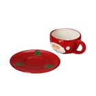 Чайная пара Доляна «Дедушка Мороз», 2 предмета: чашка 225 мл, блюдце, цвет красный - Фото 2