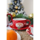 Чайная пара Доляна «Дедушка Мороз», 2 предмета: чашка 225 мл, блюдце, цвет красный - фото 4285930