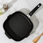 Сковорода-гриль квадратная Granit ultra, 28×28 см , съёмная ручка, стеклянная крышка, антипригарное покрытие, цвет чёрный - Фото 2