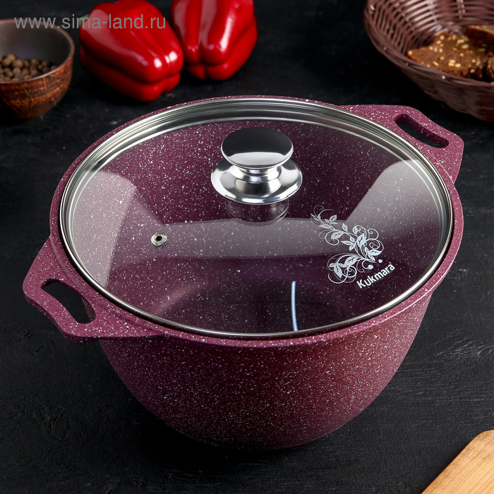 Кастрюля KUKMARA Trendy style, 4 л, d=24 см, h=14.5 см, антипригарное покрытие, стеклянная крышка, литой алюминий, фиолетовая - Фото 1