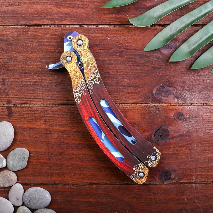 Сувенир деревянный «Нож бабочка» синий камуфляж - фото 1907039218