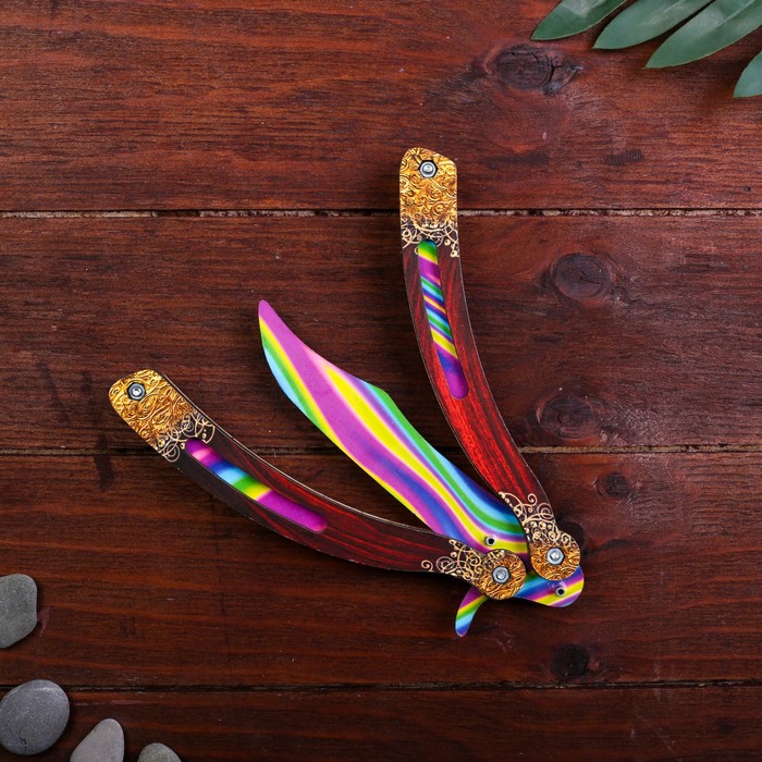 Сувенир деревянный «Нож бабочка» радужные линии - фото 1907039224