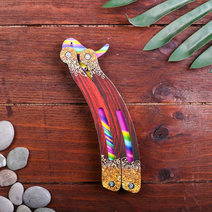 Сувенир деревянный «Нож бабочка» радужные линии - фото 1907039225
