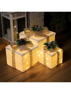 Фигура текстиль "Подарки белые с бежевой лентой" 15х20х25 см, 60 LED, 220V, Т/БЕЛЫЙ - фото 809314451