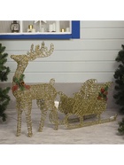 Светодиодная фигура «Олень с санями золотистый», олень: 50×85×18 см, сани: 70×43×22 см, металл, 220 В, свечение тёплое белое - Фото 7