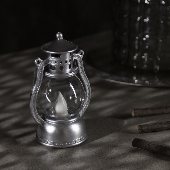 Светодиодная фигура «Серебристый фонарь» 8 × 12 × 6 см, пластик, батарейки AG13х3, свечение тёплое белое - фото 1884964558