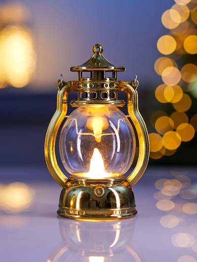 Светодиодная фигура «Золотистый фонарь» 8×12×6 см, пластик, батарейки AG13×3 (в комплекте), свечение тёплое белое