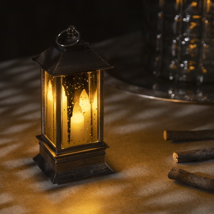 Светодиодная фигура «Фонарь со свечками» 5 × 12 × 5 см, пластик, батарейки AG13х3, свечение тёплое белое - фото 1907039347
