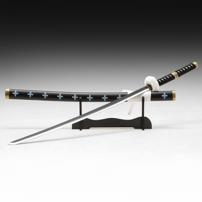 Сувенирное оружие "Катана Ло" 103 см, клинок 68 см, чёрная с белым, на подставке