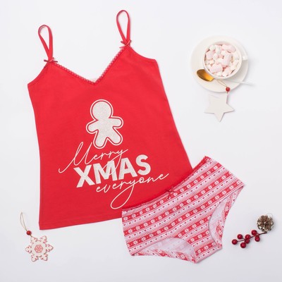 Комплект женский (майка, шорты) KAFTAN "Xmas", размер 50, цвет красный