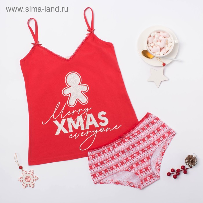 Комплект женский (майка, шорты) KAFTAN Xmas, размер 50, цвет красный