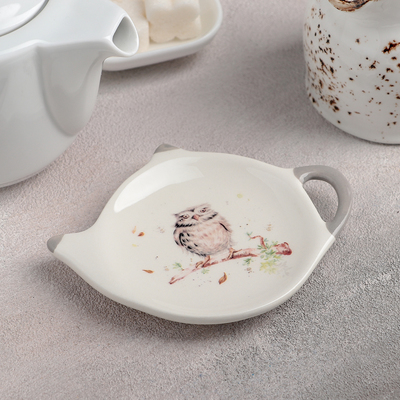 Подставка под чайный пакетик Доляна «Совушка», 12×8,4 см, цвет белый