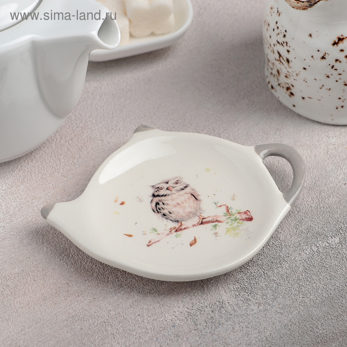 Подставка под чайный пакетик Доляна «Совушка», 12×8,4 см, цвет белый - Фото 1