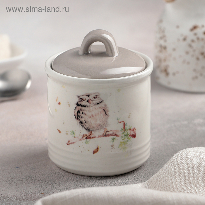 Сахарница-солонка Доляна «Совушка», 150 мл, d=7 см, доломит, белая - Фото 1