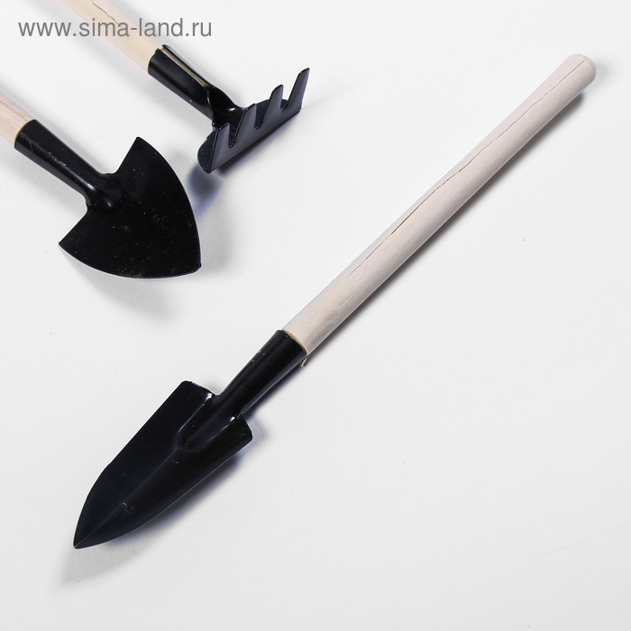 УЦЕНКА Набор садового инструмента, 3 предмета: грабли, 2 лопатки, длина 24 см, деревянные ручки, Greengo - Фото 1