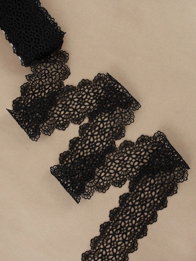 Кружево гипюровое, 65 мм, 6.8±0.5 м, цвет чёрный