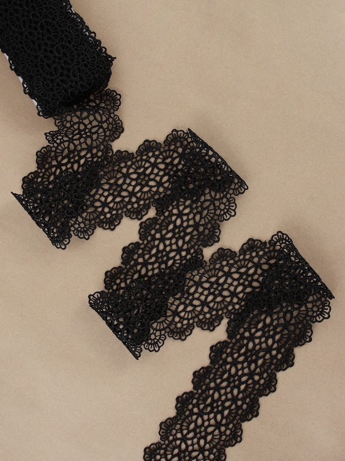 Кружево гипюровое, 65 мм, 6.8±0.5 м, цвет чёрный