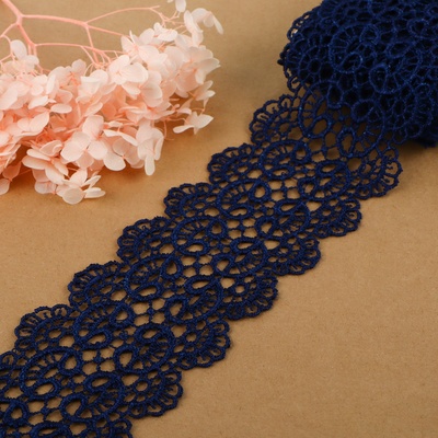 Кружево гипюровое Арт Узор, 65 мм, 6.8±0.5 м, тёмно-синее