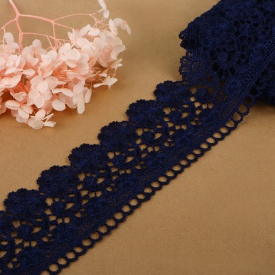 Кружево гипюровое, 60 мм, 6.8±0.5 м, тёмно-синее