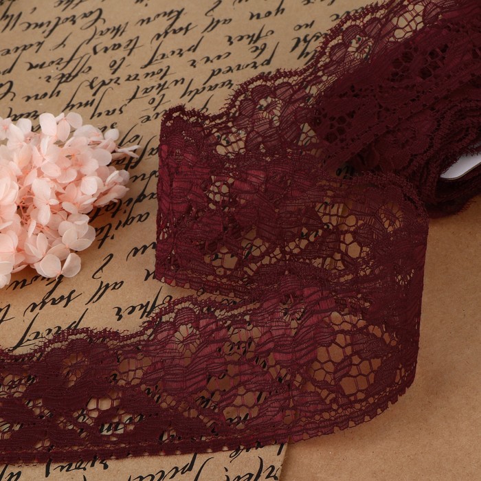 Кружево капроновое, 60 мм, 10±1 м, цвет бордовый