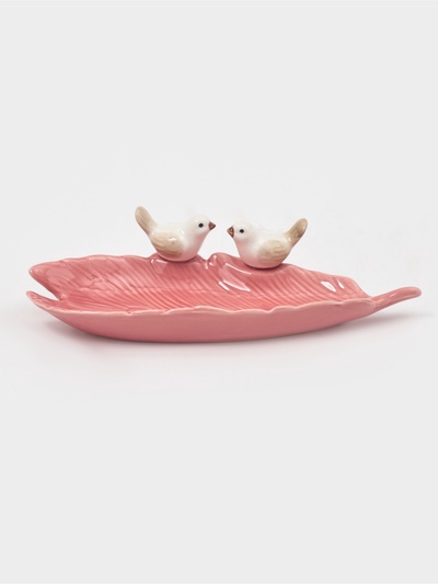 Блюдо сервировочное «Птички на листочке», 21×8×5 см, керамика, розовое