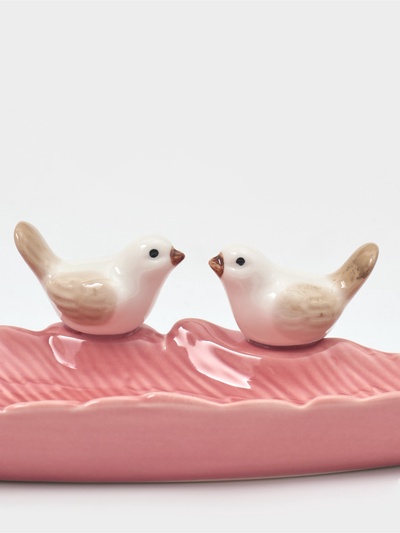 Блюдо сервировочное «Птички на листочке», 21×8×5 см, керамика, розовое